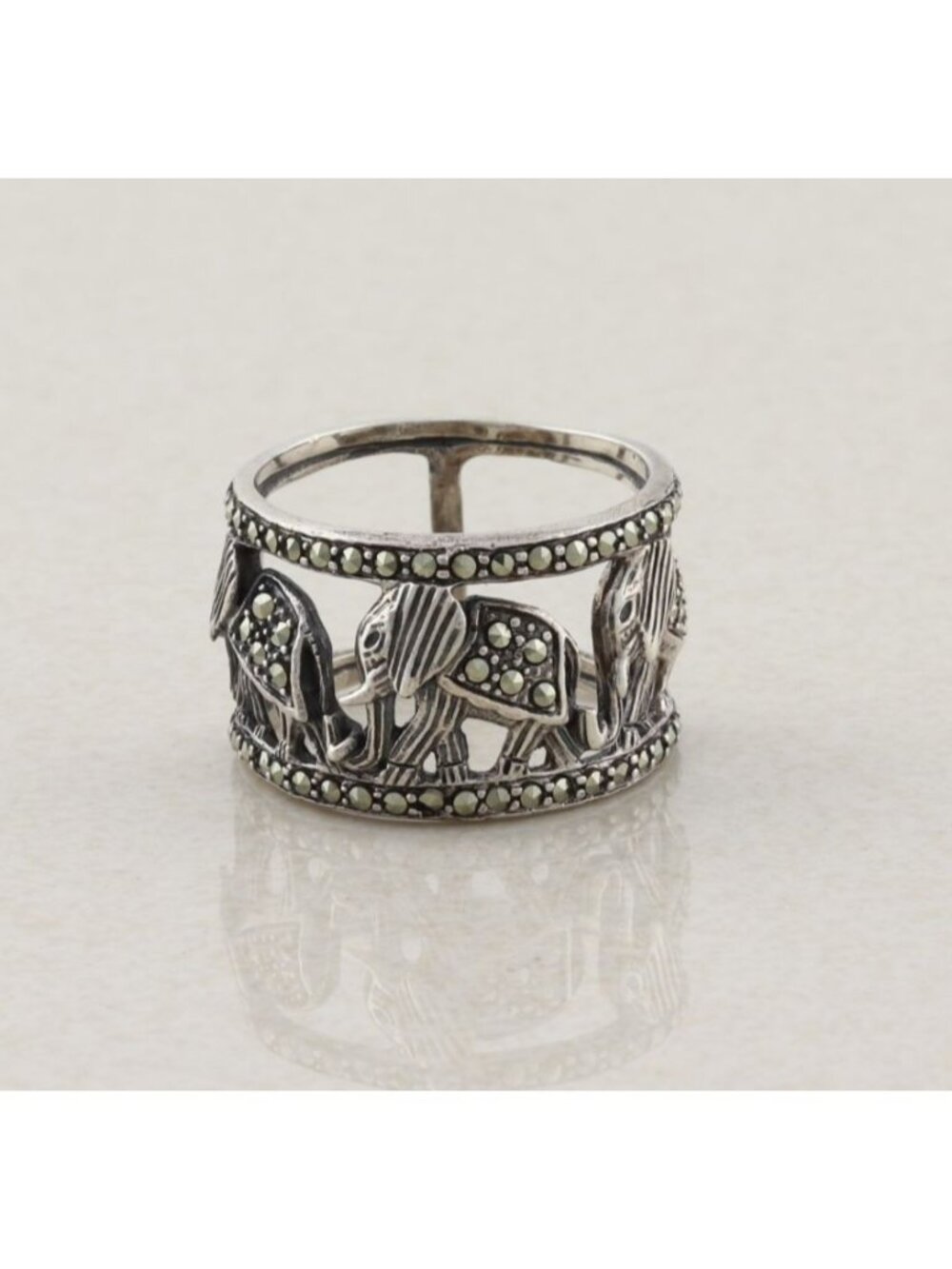 Sterling Silver Marcasite Elephant Ring Band Size 6 3/4